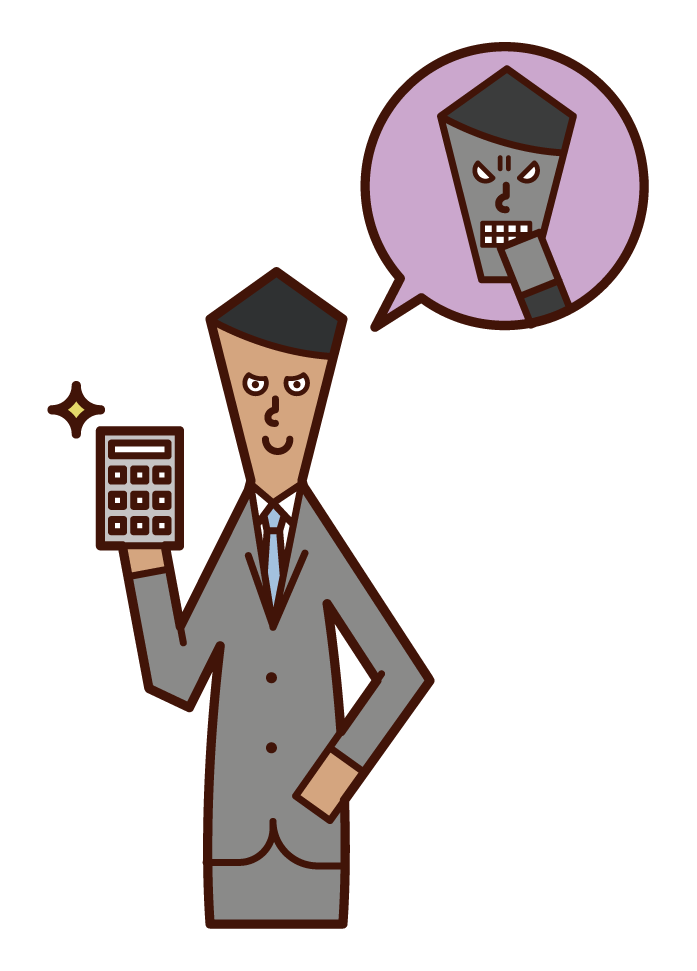 Illustration of a fraudster (male) with a calculator