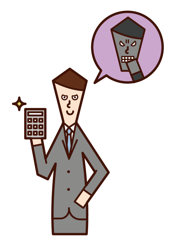 Illustration of a fraudster (male) with a calculator