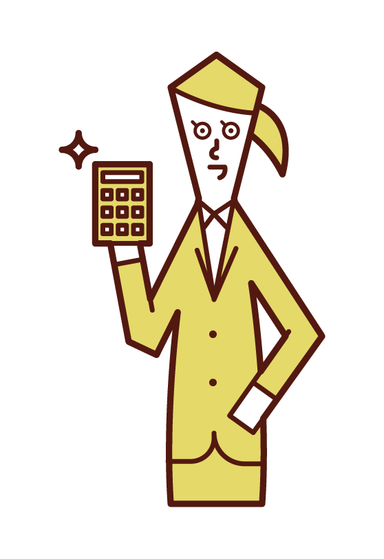 Illustration of a person (female) making an estimate with a calculator