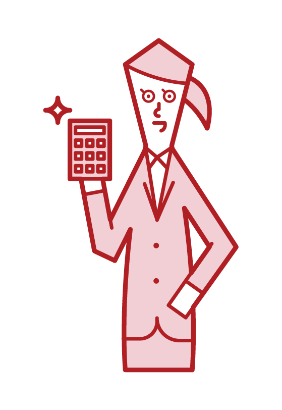 Illustration of a person (female) making an estimate with a calculator