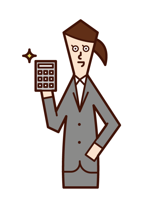 Illustration of a person (female) making an estimate with a calculator