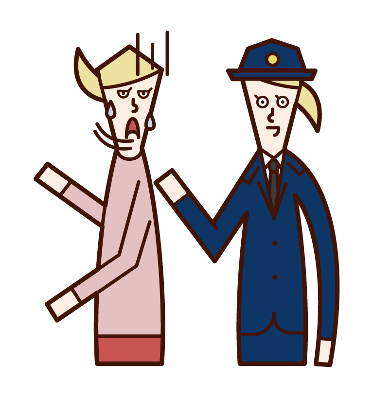 職務質問する警察官（女性）のイラスト