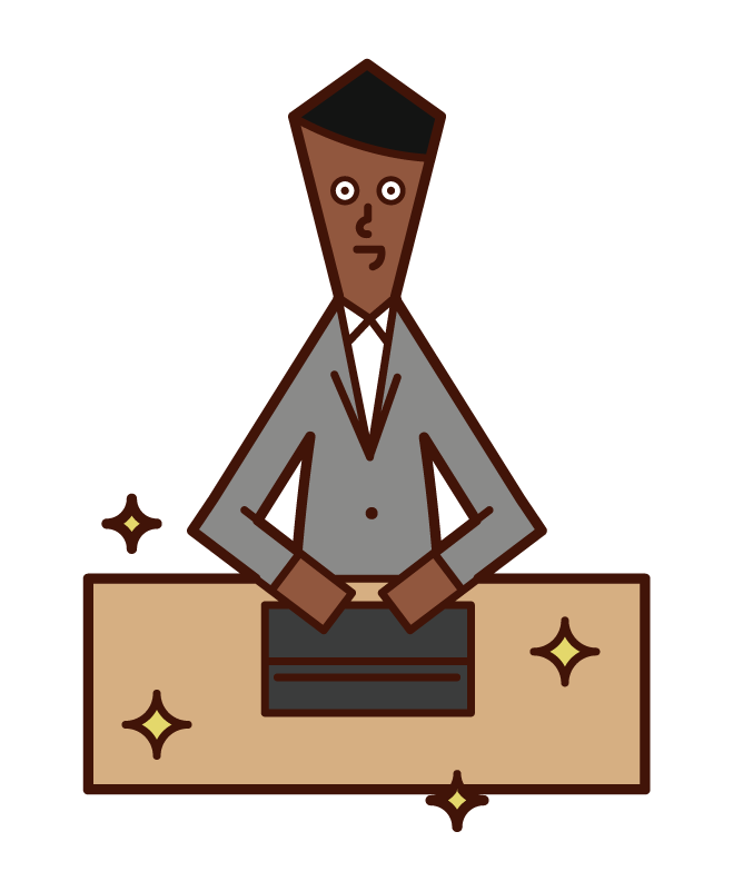 Illustration of a person (man) who is good at organizing and organizing people with a beautiful desk