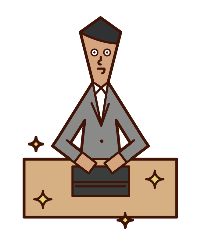 Illustration of a person (man) who is good at organizing and organizing people with a beautiful desk
