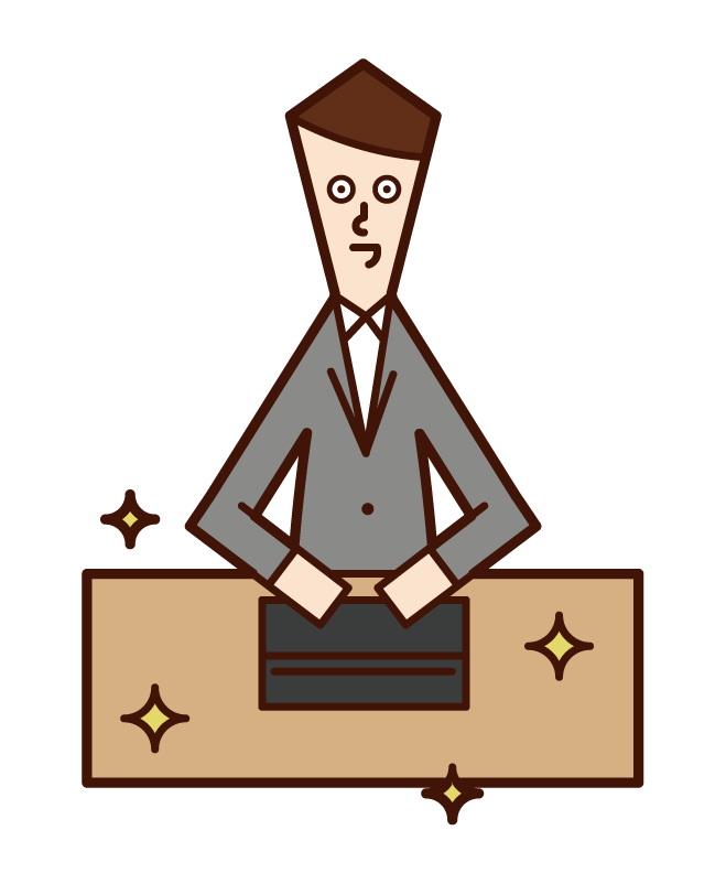 Illustration of a person (man) who is good at organizing and organizing people with a beautiful desk