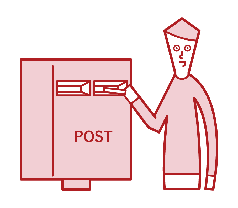 Illustration of a man posting mail in the postbox