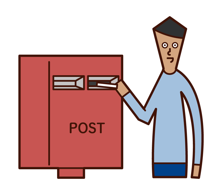 郵便ポストに郵便物を投函する人（男性）のイラスト
