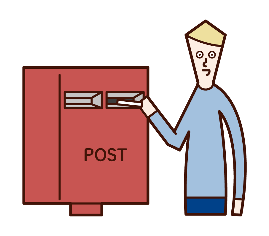 郵便ポストに郵便物を投函する人（男性）のイラスト