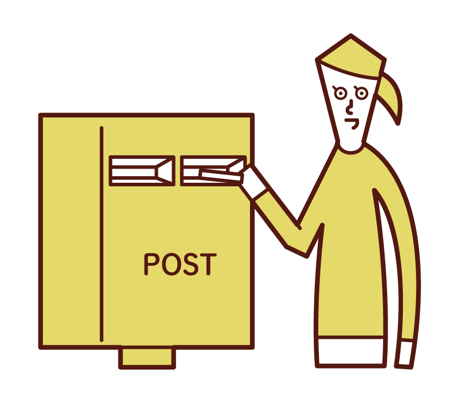 Illustration of a woman posting mail in the postbox