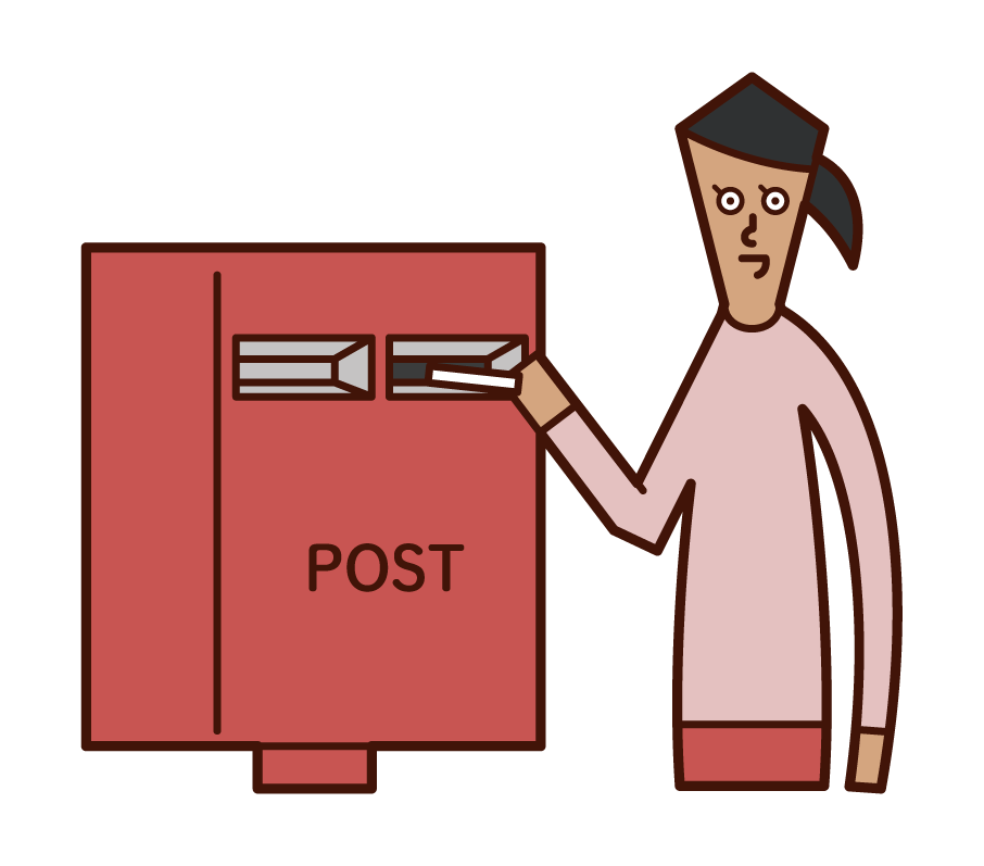 Illustration of a woman posting mail in the postbox
