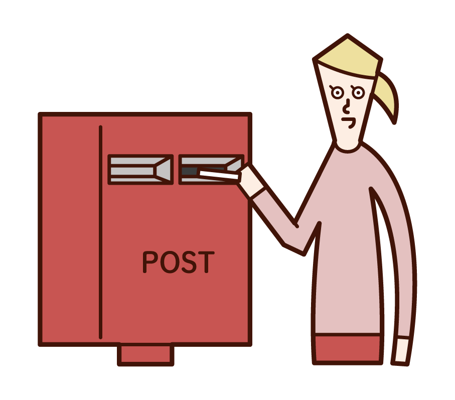 郵便ポストに郵便物を投函する人 女性 のイラスト フリーイラスト素材集 Kukukeke