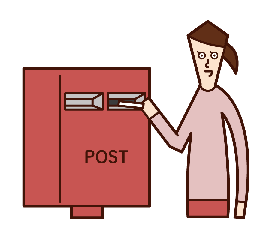 Illustration of a woman posting mail in the postbox