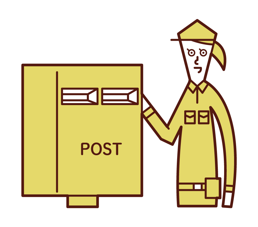 收集郵件的郵局工作人員（女性）的插圖