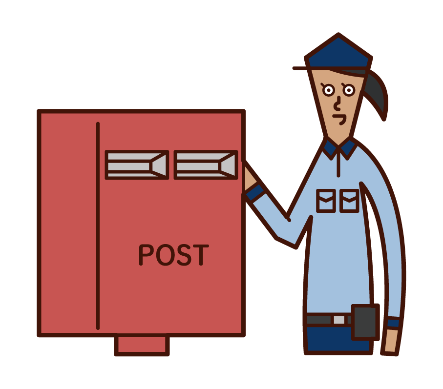 收集郵件的郵局工作人員（女性）的插圖