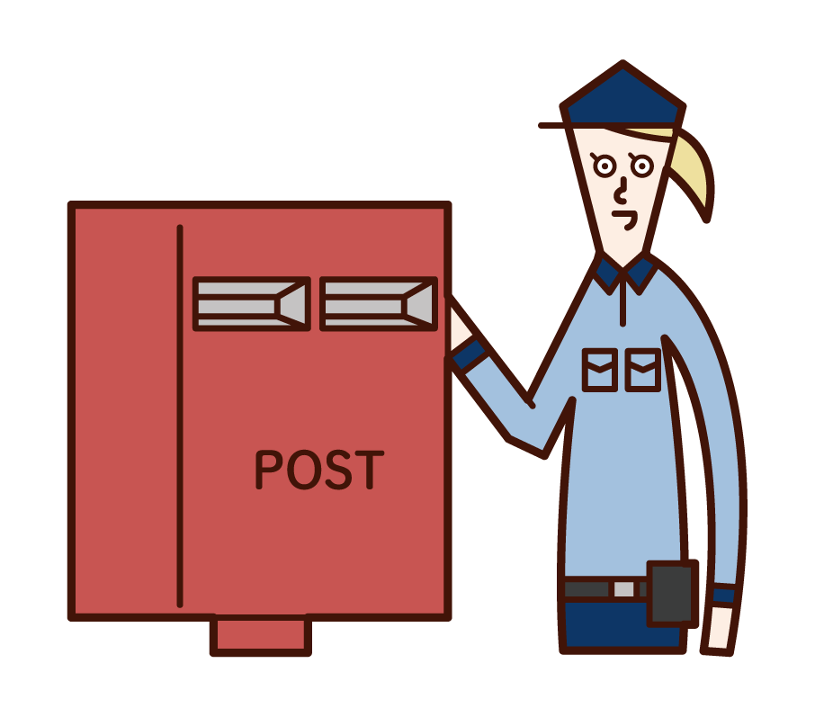 郵便物を収集する郵便局員（女性）のイラスト