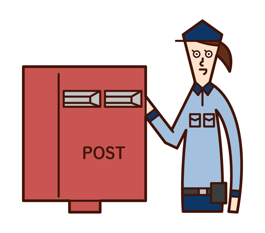 Illustration of a post office worker (woman) collecting mail