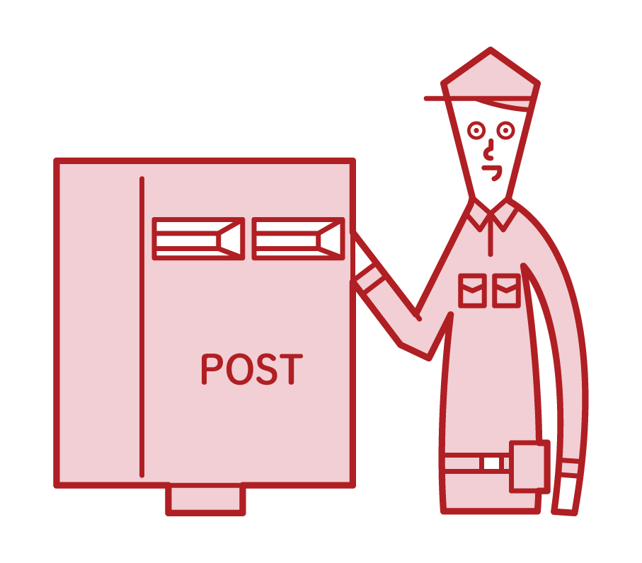 Illustration of a post office worker (male) collecting mail