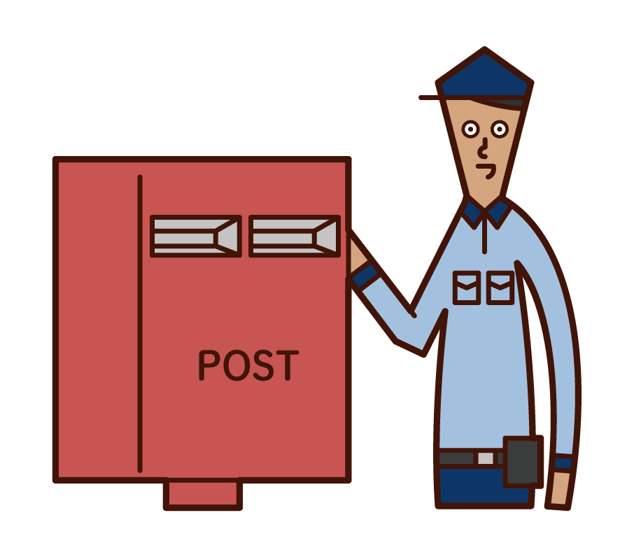 郵便物を収集する郵便局員（男性）のイラスト