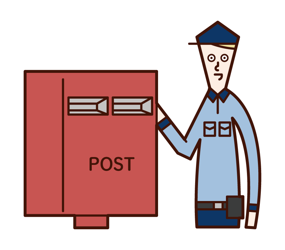 Illustration of a post office worker (male) collecting mail