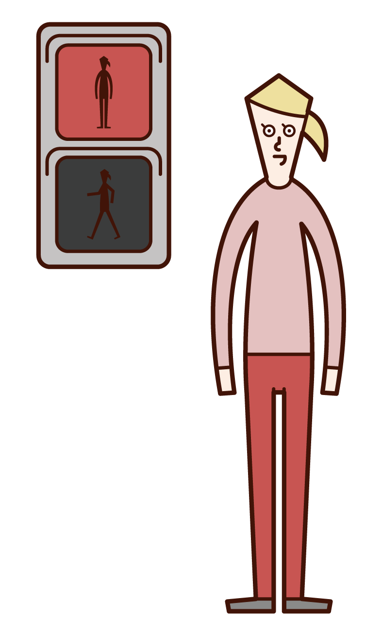 Illustration of a woman stopping at a red light