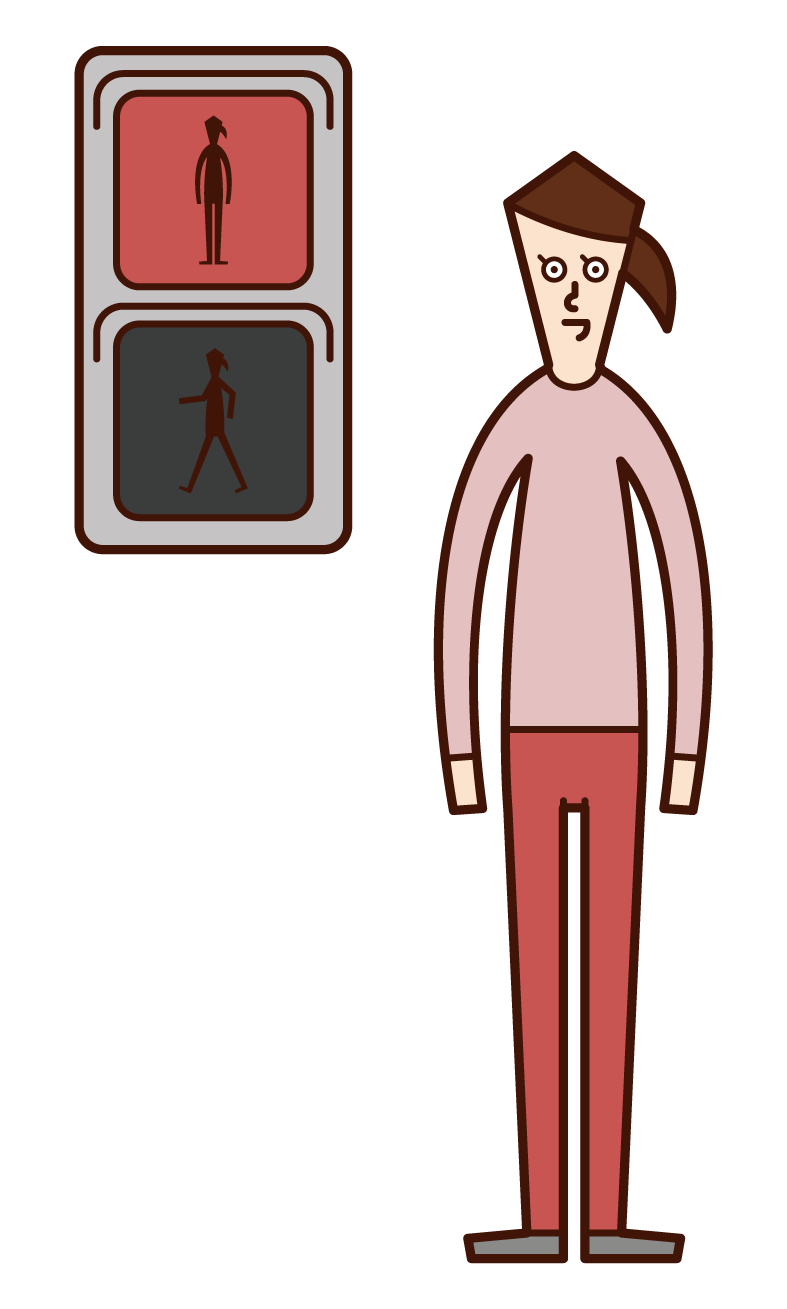 Illustration of a woman stopping at a red light