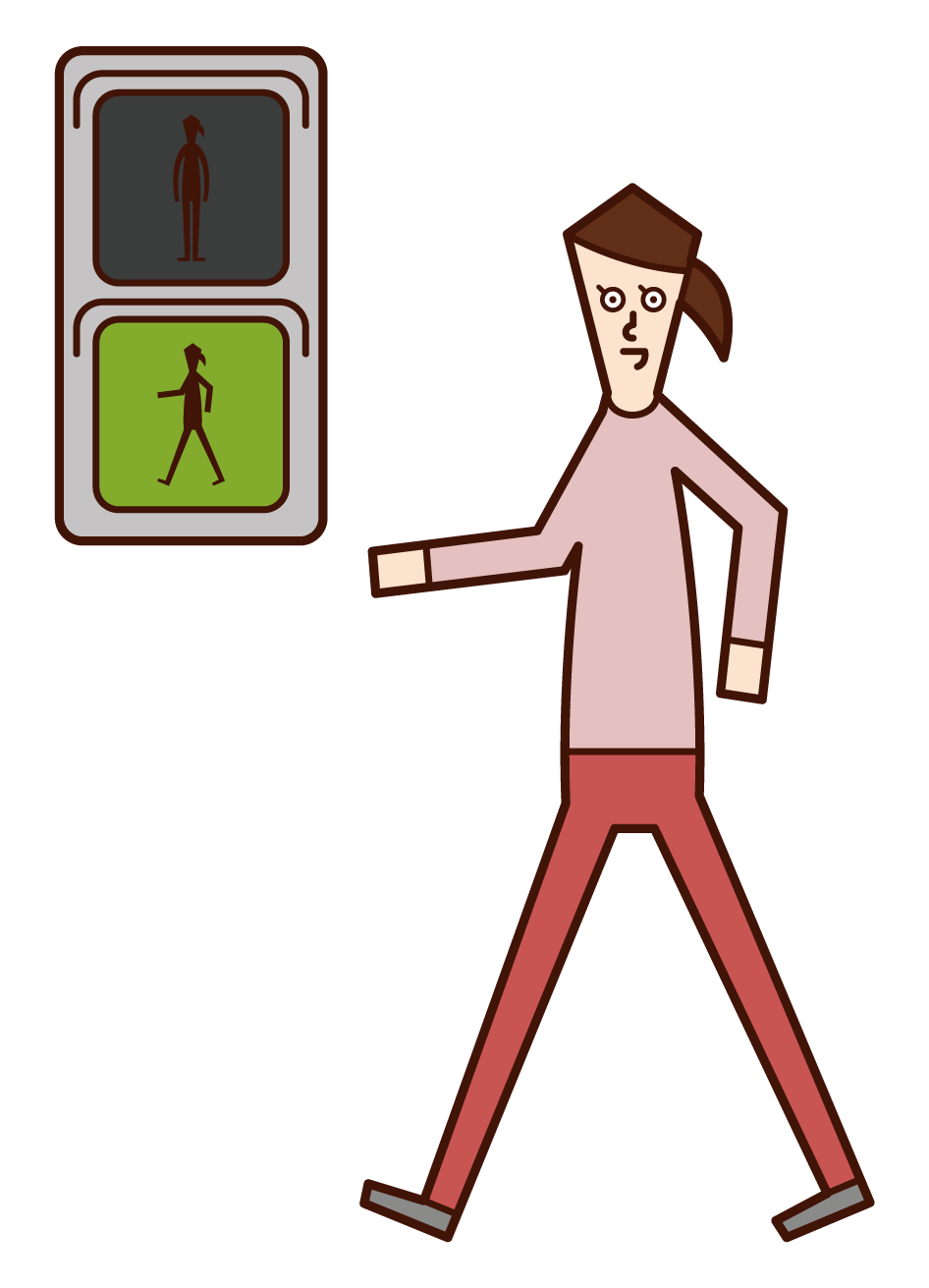 Illustration of a woman advancing at a green light