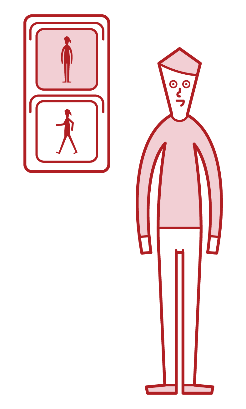 赤信号で停止する人（男性）のイラスト