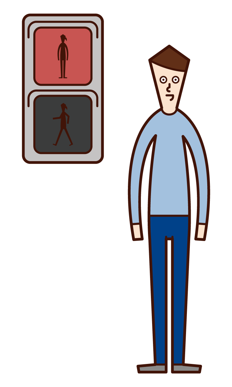 Illustration of a man (male) stopping at a red light