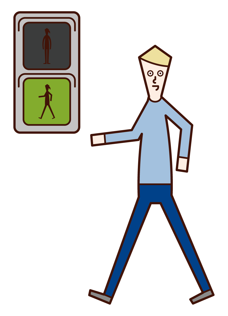Illustration of a man advancing at a green light