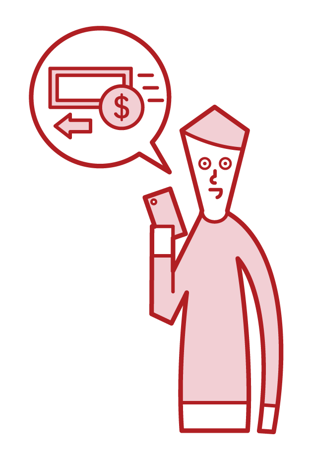 Illustration of a man sending electronic money