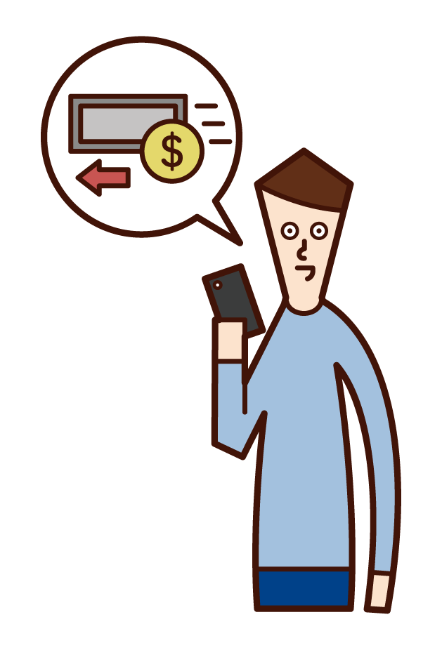 Illustration of a man sending electronic money