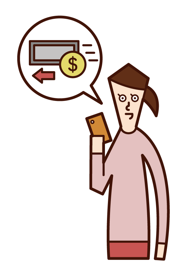 Illustration of an elderly person (grandfather) sending electronic money