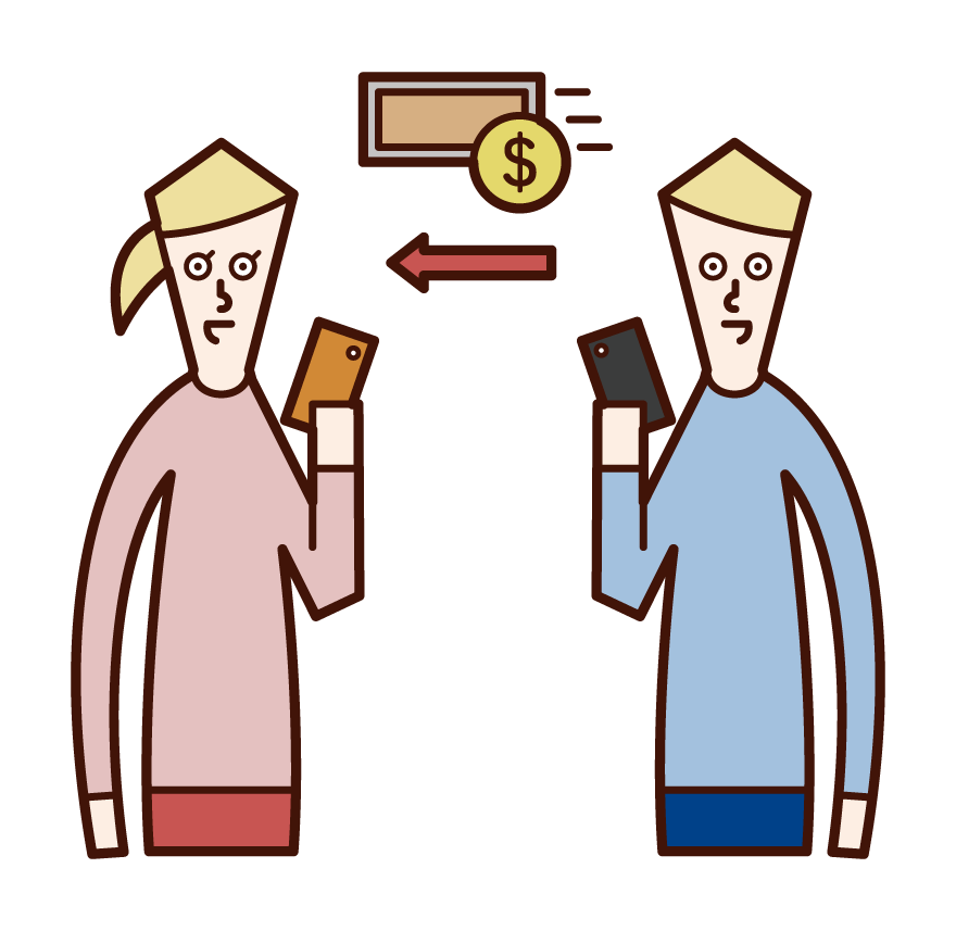 Illustration of a man sending electronic money