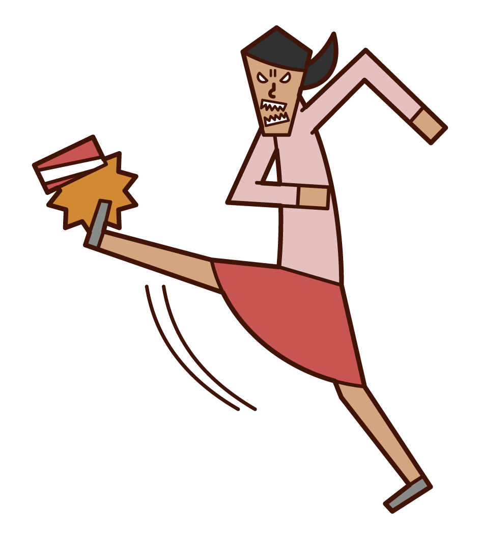 Illustration of a woman kicking an empty can