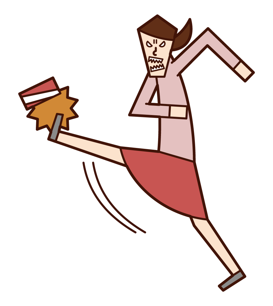 Illustration of a woman kicking an empty can
