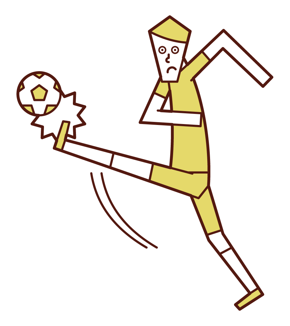 サッカーボールを蹴る人（男性）のイラスト