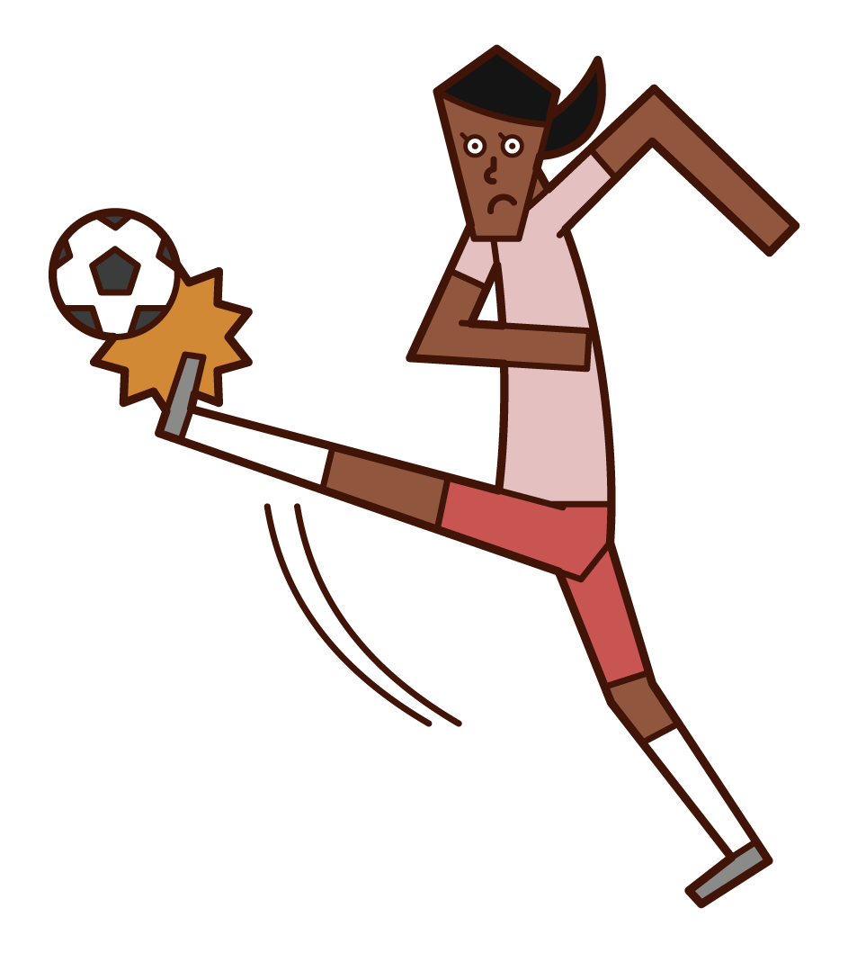 サッカーボールを蹴る人（女性）のイラスト