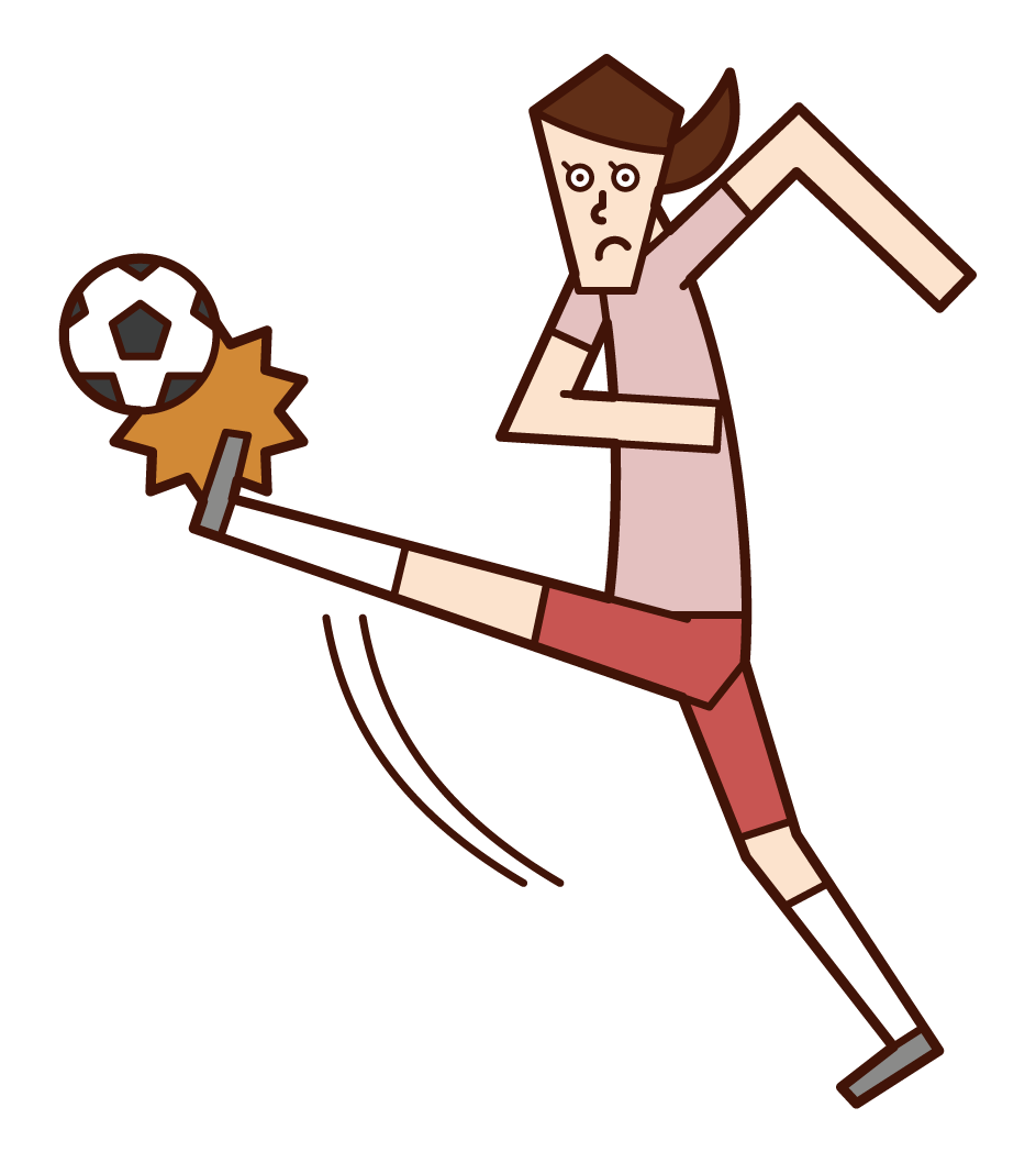 サッカーボールを蹴る人（女性）のイラスト