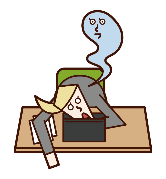 Illustration of a woman who died from overwork