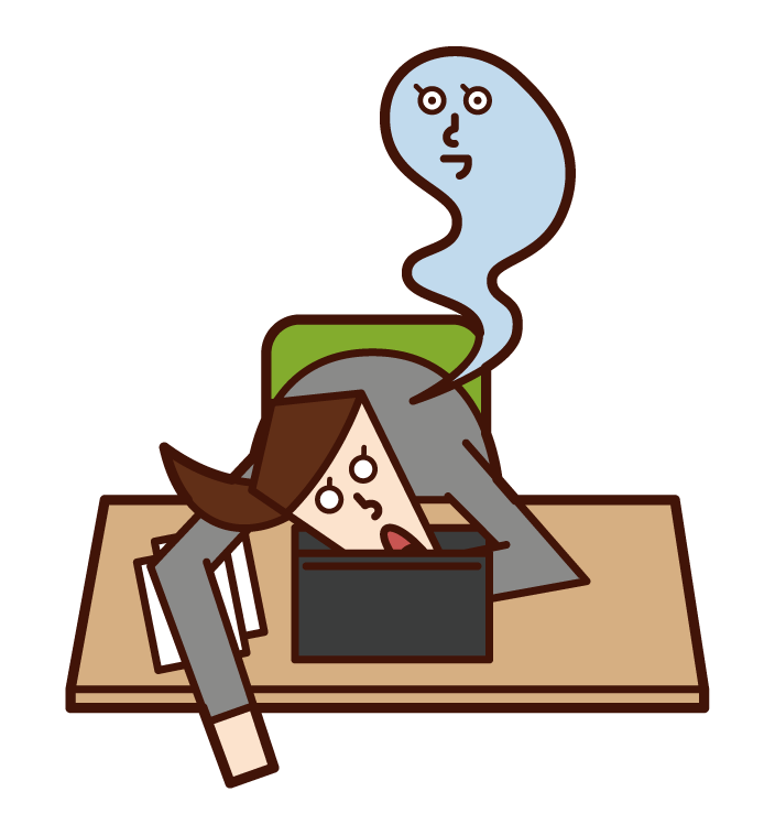 Illustration of a woman who died from overwork