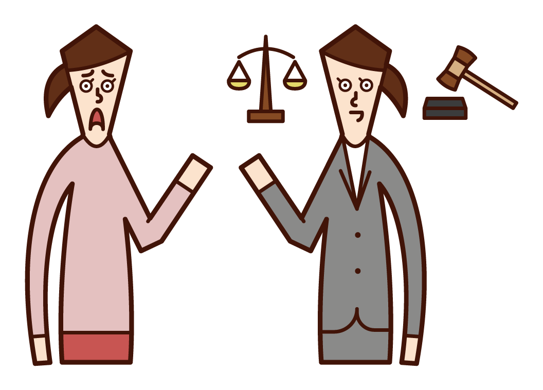 Illustration of a lawyer (female) defending