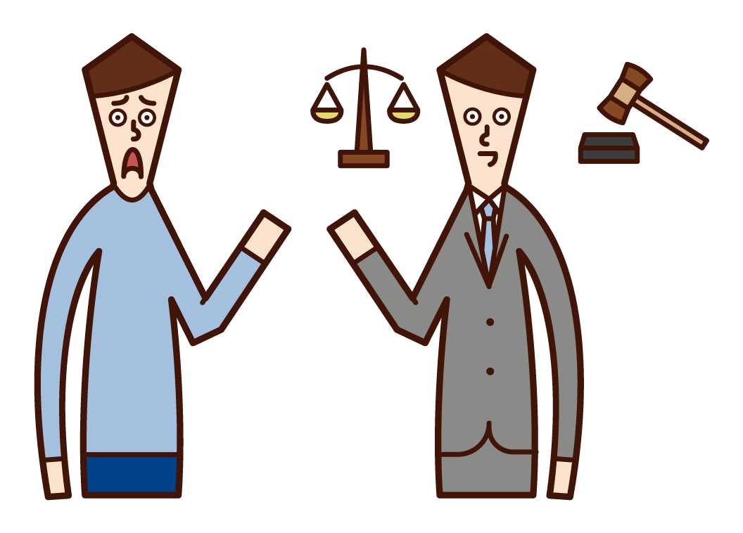 Illustration of a lawyer (male) defending