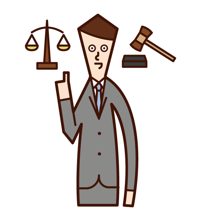 Illustration of a lawyer (male) defending