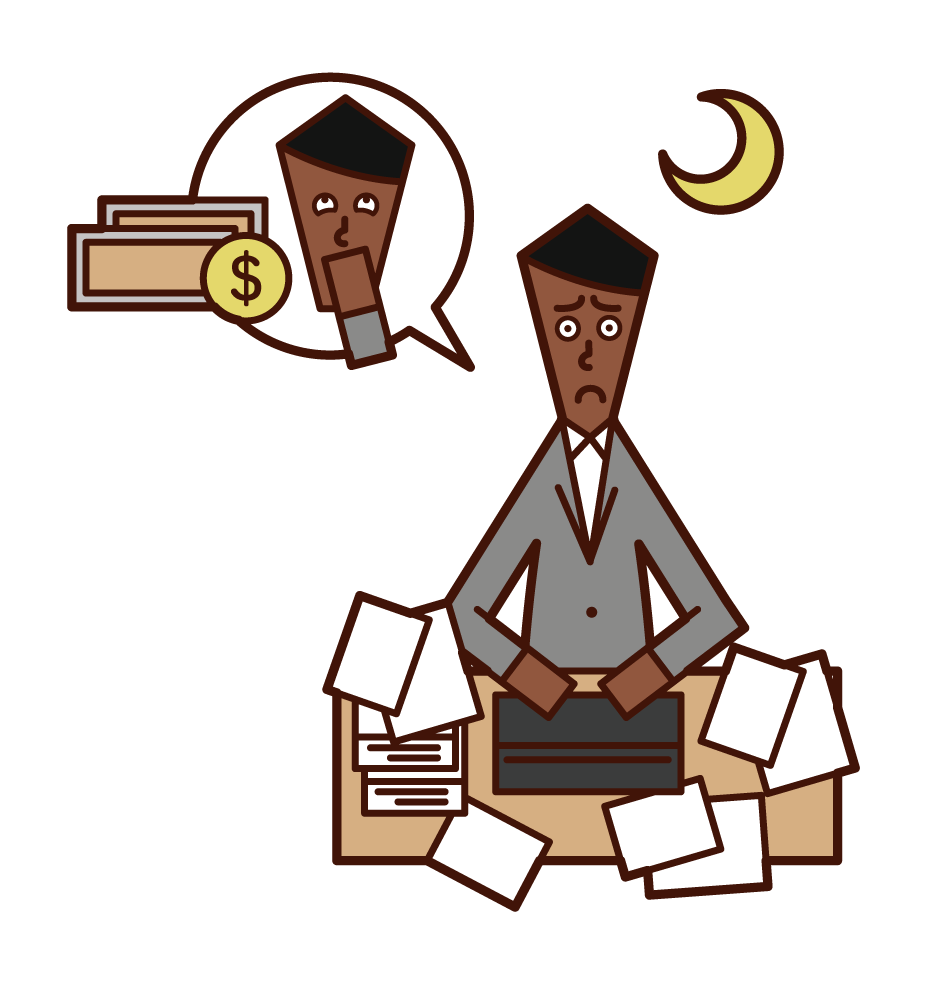 Illustration of a man working overtime for money