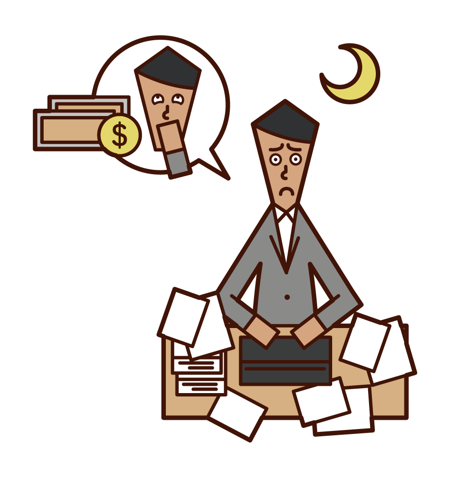 Illustration of a man working overtime for money