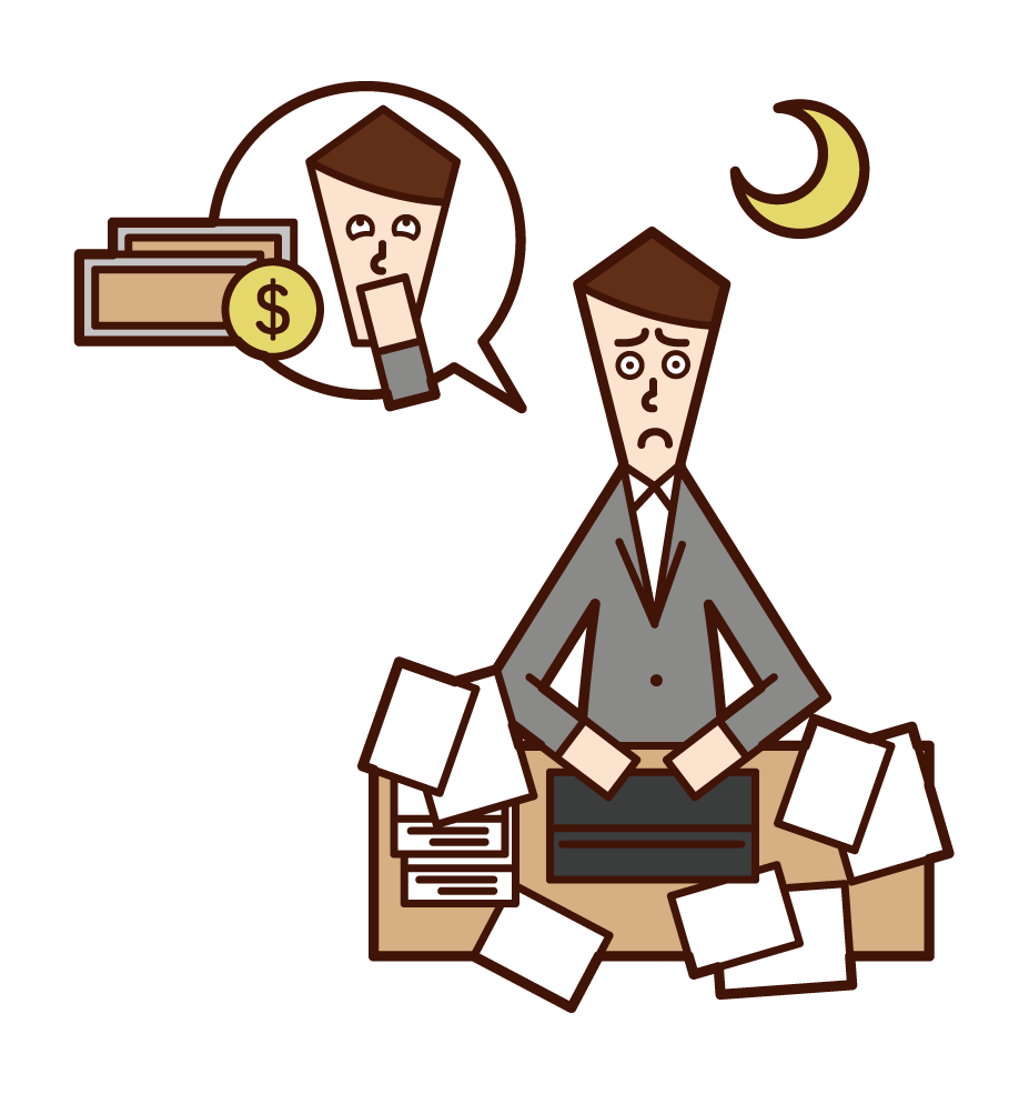 Illustration of a man working overtime for money