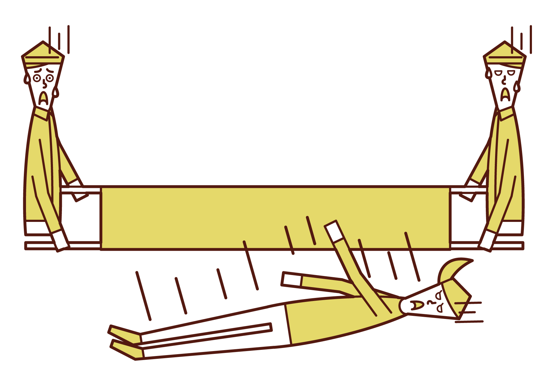 Illustration of a woman falling from a stretcher