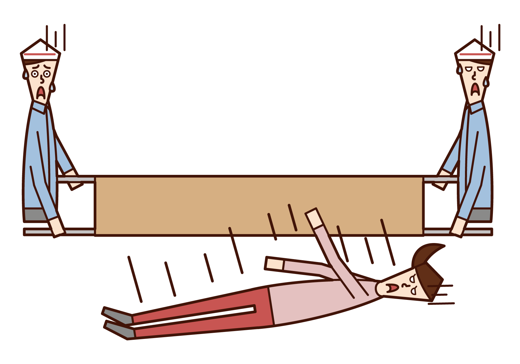 Illustration of a woman falling from a stretcher