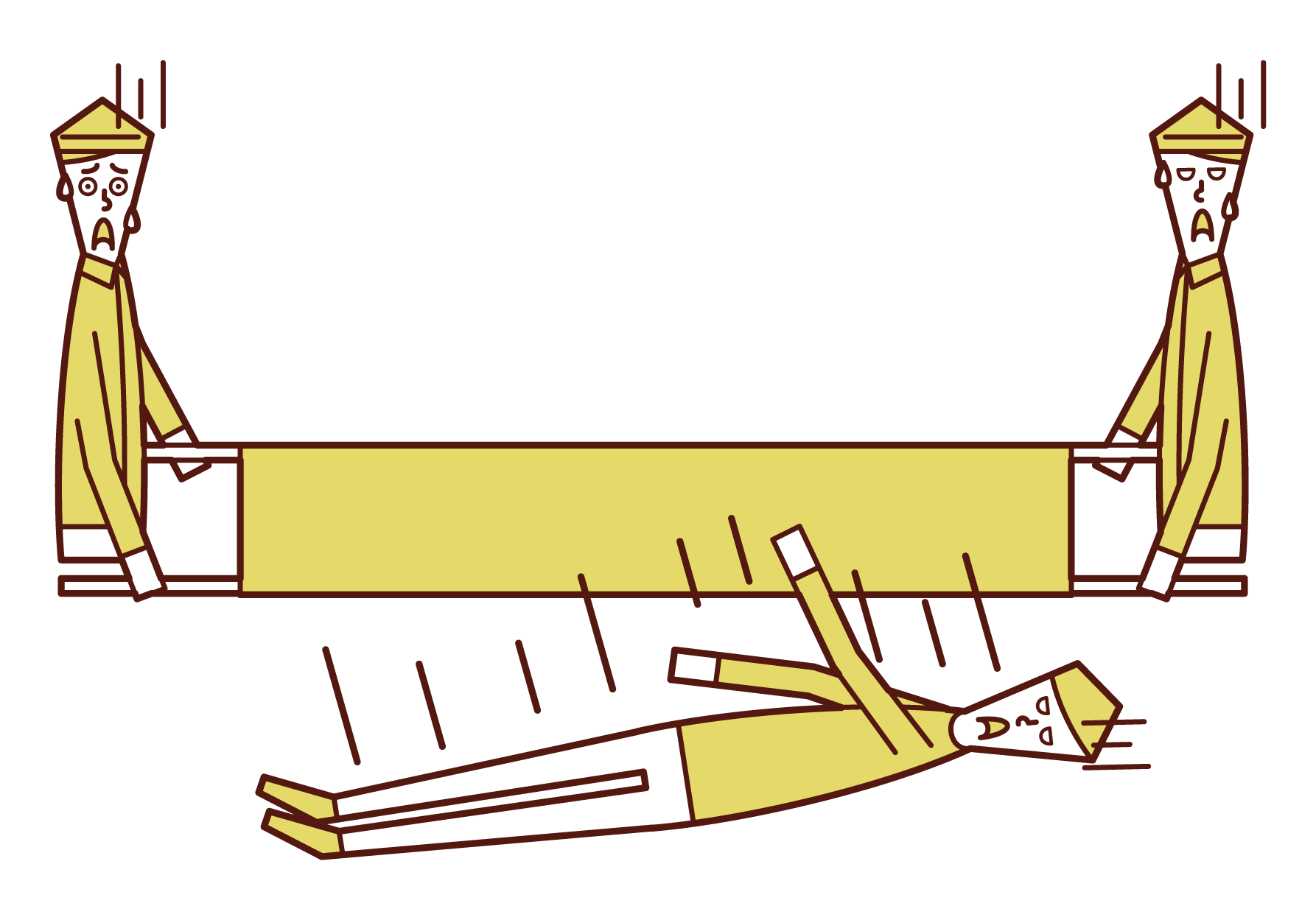Illustration of a man (male) falling from a stretcher