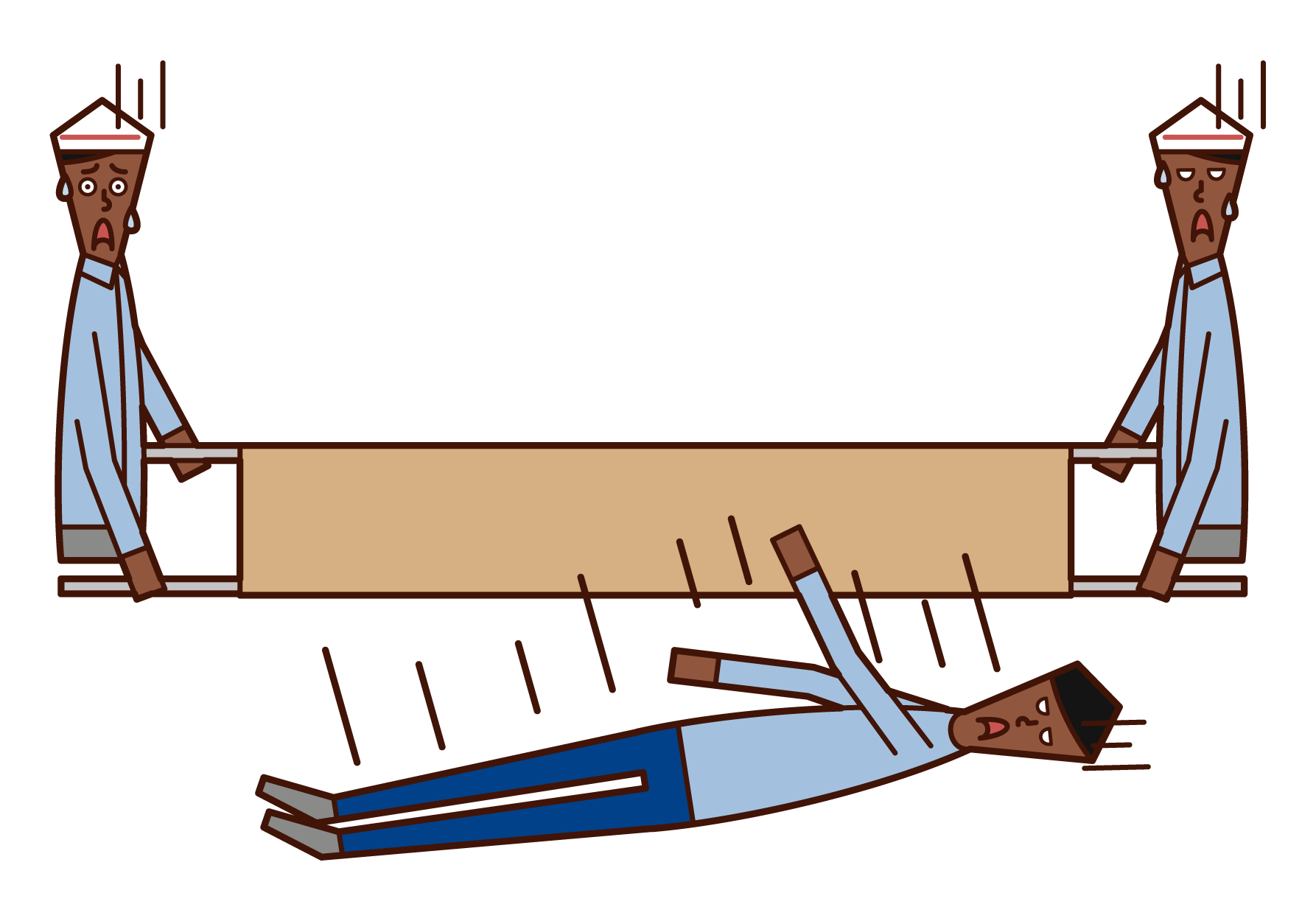Illustration of a man (male) falling from a stretcher